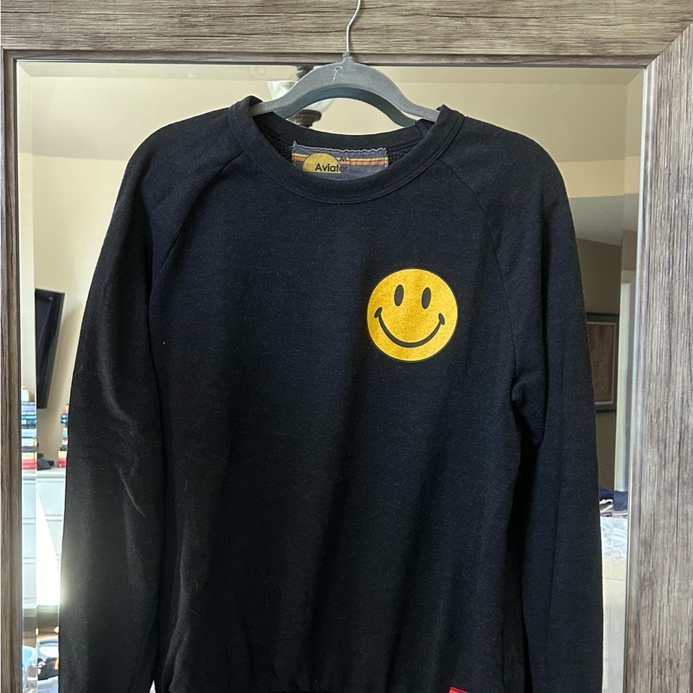 Aviator Nation Black Smiley Face Crewneck